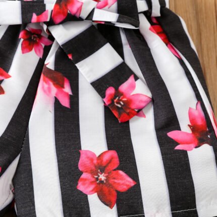 Foreign trade summer girls set baby foreign style children's tide print suspenders striped wide-leg shorts two-piece set - Image 9