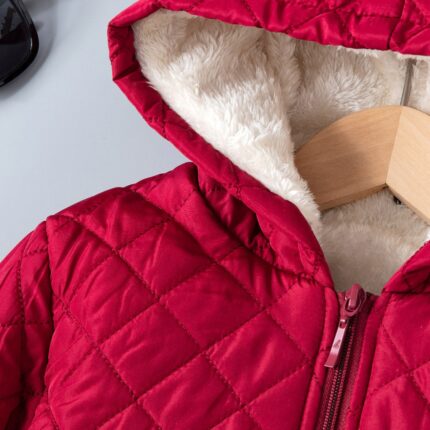 Children's cotton clothes of loose short lambswool stitching, fleece thickened cotton clothes, hooded children's jacket - Image 4