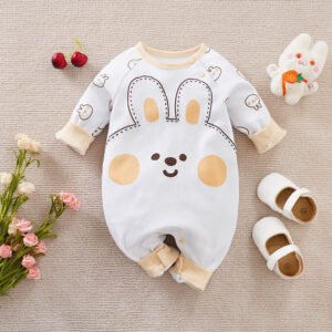 Baby girl spring and autumn long-sleeved baby one-piece cute pink newborn New Year's greeting crawler clothes pullover style - Image 2
