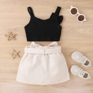 Children's clothing, spring and summer bows, suspenders, buttons, short skirts, two-piece trendy children's suits - Image 3