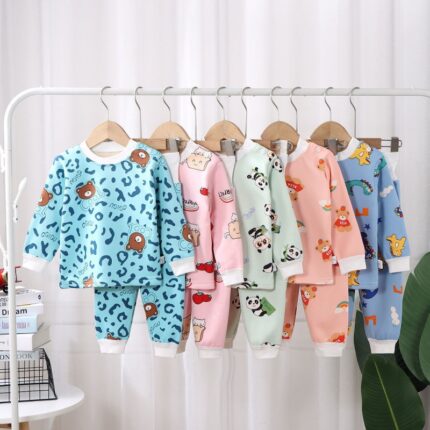 Children's thermal underwear autumn and winter style baby, boys, girls' clothes, fleece thickened autumn clothes, autumn pants sets, home clothes