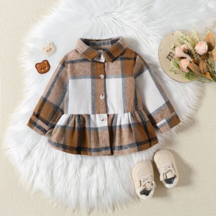 Girl Single Breasted Cardigan Jacket Clothes New Long Sleeve Jacket Plaid Jacket Children - Image 3