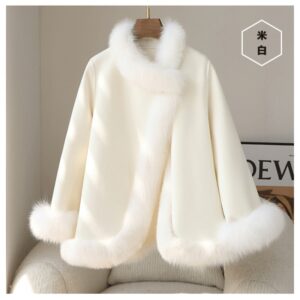 New Lady Cloak Fox Fur Coat: Women's Tweed Cashmere Coat Mid-length Young - Image 4