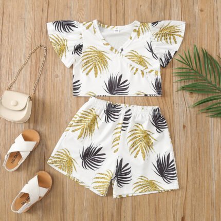 Baby girls summer clothes new girls vacation set 1-5 years old foreign fashion short sleeve shorts two-piece set