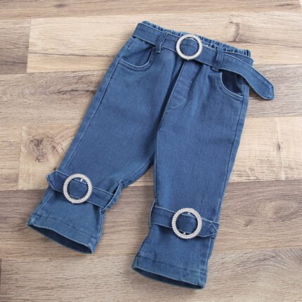 Cross-border Infant Girls Sling Activity Buckle + Trousers Washed Denim Two-piece Set - Image 7