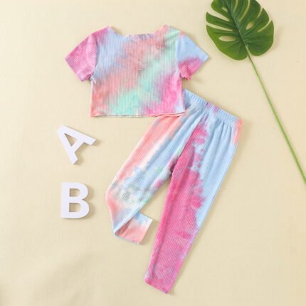 Cross-border foreign trade girl baby suit summer style short sleeve pants colorful t-shirt girl  style two-piece set - Image 6