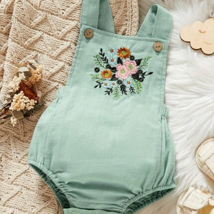 Baby Girls Cute Floral Embroidery Sleeveless Onesie Clothes