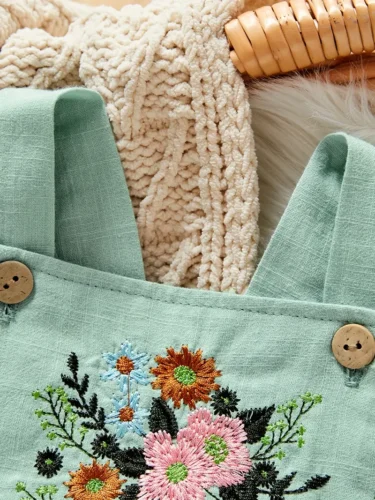 Baby Girls Cute Floral Embroidery Sleeveless Onesie Clothes - Image 4