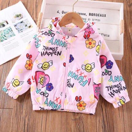 children's jacket new children's full print cartoon unicorn jacket girl jacket cardigan windproof