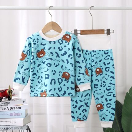 Children's thermal underwear autumn and winter style baby, boys, girls' clothes, fleece thickened autumn clothes, autumn pants sets, home clothes - Image 2