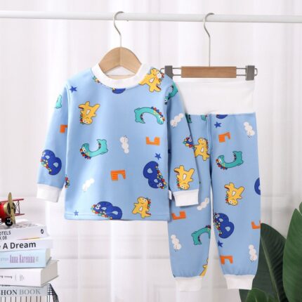 Children's thermal underwear autumn and winter style baby, boys, girls' clothes, fleece thickened autumn clothes, autumn pants sets, home clothes - Image 3