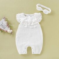 Baby jumpsuit solid color sleeveless lace cute baby girl jumpsuit - Image 2