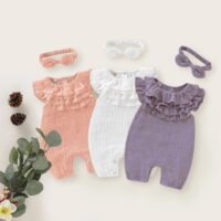 Baby jumpsuit solid color sleeveless lace cute baby girl jumpsuit