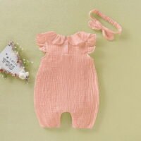 Baby jumpsuit solid color sleeveless lace cute baby girl jumpsuit - Image 3
