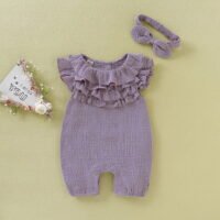 Baby jumpsuit solid color sleeveless lace cute baby girl jumpsuit - Image 4