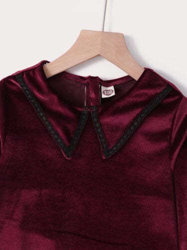 Girls New Popular Solid Color Long sleeved V-neck Fashion Princess Lace Dress for Children - Image 2