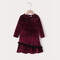 Girls New Popular Solid Color Long sleeved V-neck Fashion Princess Lace Dress for Children