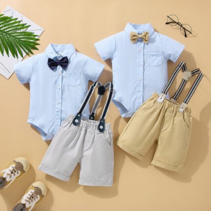 Children's Summer Clothing Short Sleeve Rompers Suspender Shorts Gentleman Suit - Image 2