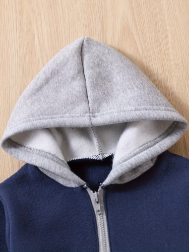 New baby boy patchwork color hooded long sleeved hoodie - Image 6