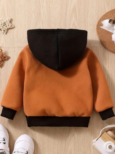 New baby boy patchwork color hooded long sleeved hoodie - Image 8