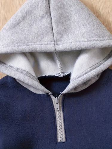 New baby boy patchwork color hooded long sleeved hoodie - Image 3