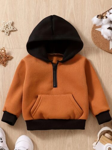 New baby boy patchwork color hooded long sleeved hoodie - Image 7