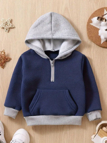 New baby boy patchwork color hooded long sleeved hoodie - Image 2