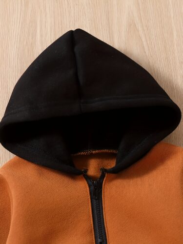 New baby boy patchwork color hooded long sleeved hoodie - Image 9