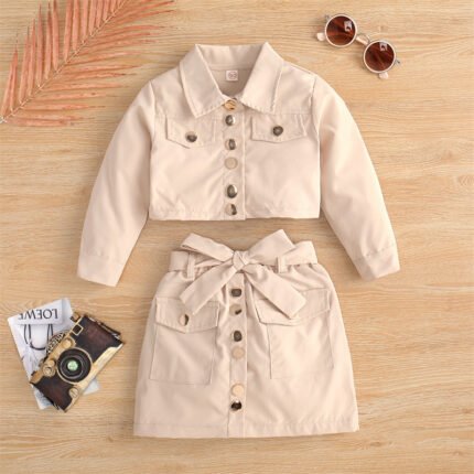 Long Sleeve Short Lapels Jacket Top Bow A- Line Skirt Outfit Cross Border - Image 3