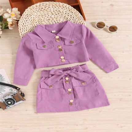Long Sleeve Short Lapels Jacket Top Bow A- Line Skirt Outfit Cross Border - Image 4