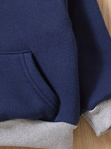 New baby boy patchwork color hooded long sleeved hoodie - Image 4