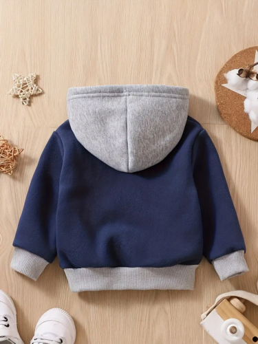 New baby boy patchwork color hooded long sleeved hoodie - Image 5