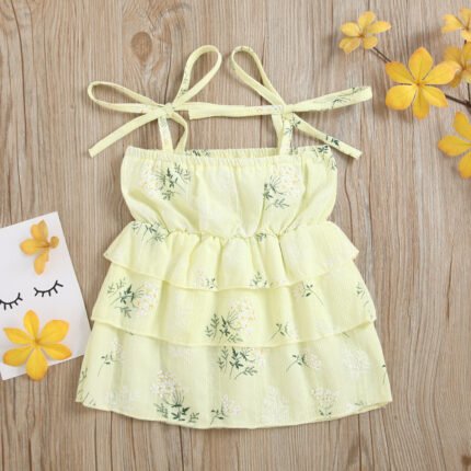 Cross border New Girl Baby Children's Printed Strap Thousand Layer Dress - Image 2