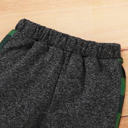 New Boys' Casual Set with Multi color Embroidered Checker Panel Long Sleeved Dark Grey Plush Lapel Two piece Set - Image 5