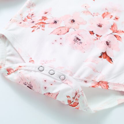Cross border new peach blossom pattern triangle jumpsuit+peach pleated skirt+headwear three piece set - Image 4