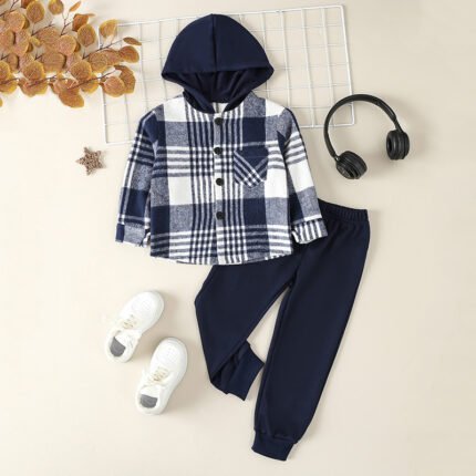 Children's plaid shirts, children's foreign style, hooded shirts, jackets, handsome children's baby casual suits, tide