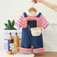 Boys and girls new cute baby pile bib two-piece set small children's clothing - Image 3