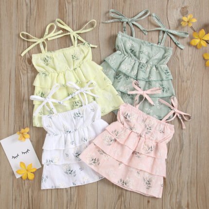 Cross border New Girl Baby Children's Printed Strap Thousand Layer Dress