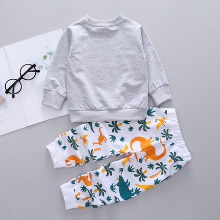 Children's clothing  boys' vacation coconut tree print set round neck sweatshirt children's set - Image 4