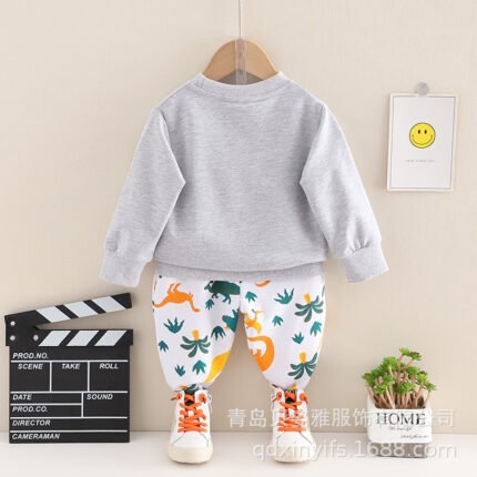 Children's clothing  boys' vacation coconut tree print set round neck sweatshirt children's set - Image 2