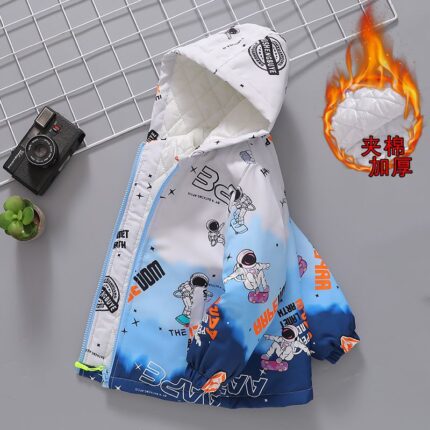 Children's Clothing Boys' Jacket Cotton Jacket Medium Thick Cotton Clothing New Astronaut Medium and Big Kids Two Cotton - Image 2