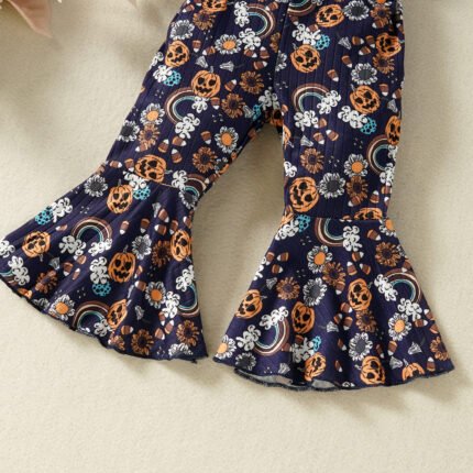 Cross border New Baby Halloween Pumpkin Sleeveless Flare Pants Set - Image 4