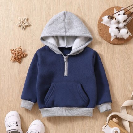 New baby boy patchwork color hooded long sleeved hoodie - Image 14