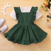 Girls Foreign Trade Girl Baby Solid Color Short sleeved Top + Suspended Dress Two Piece Set - Image 2