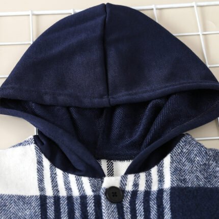 Children's plaid shirts, children's foreign style, hooded shirts, jackets, handsome children's baby casual suits, tide - Image 3