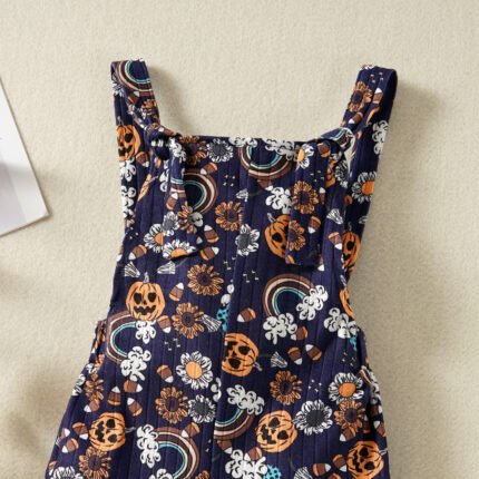 Cross border New Baby Halloween Pumpkin Sleeveless Flare Pants Set - Image 3
