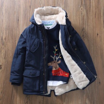 High-end children's thickened clothes, cotton clothes, boys' mid-length fleece jackets, jackets, winter cotton clothes, foreign trade children's clothing - Image 4