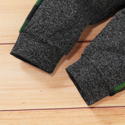 New Boys' Casual Set with Multi color Embroidered Checker Panel Long Sleeved Dark Grey Plush Lapel Two piece Set - Image 4