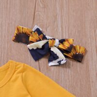 Girls New Foreign Trade Horn Sleeves Solid Color Top+Flower Printed Pants Three-piece Set - Image 12