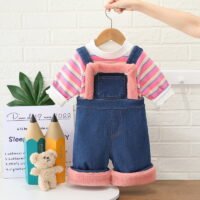 Boys and girls new cute baby pile bib two-piece set small children's clothing - Image 4